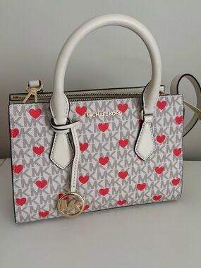 Michael Kors White Satchel with Red Heart Print